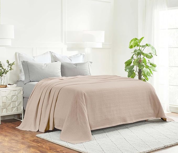 Superior JENA Cotton Blanket, for Picnic, Beach, Traveling or Camping, Bedroom Decor, Essentials, Cover for Bed, Couch, Lounging, Textured Jacquard, Modern Chevron Woven Blanket, Twin, Khaki