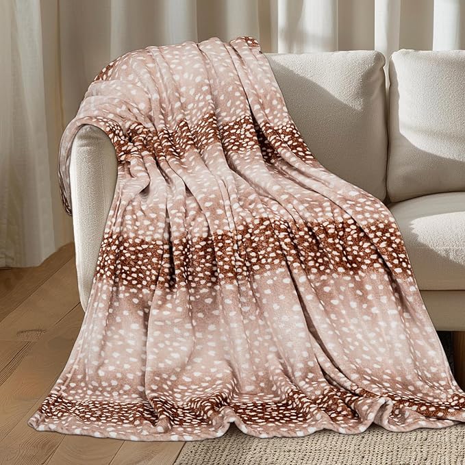 MACEVIA Flannel Fleece Animal Print Throw Blanket for Couch, Cabin Decor Deer Blanket, Hide Cabin Throw Blanket, Super Soft Fluffy Thick Warm Throws Home Decor for Bed Sofa(Deer, 50x60 Inches)