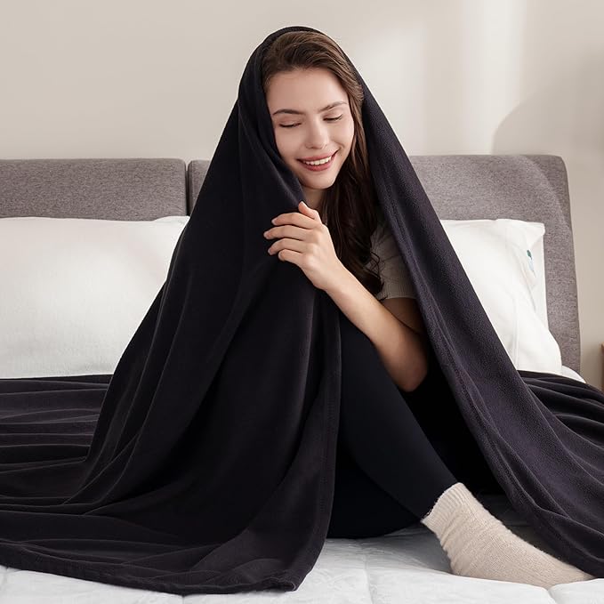 Berkshire Blanket Microfleece Twin Size Bed Blanket Black,Lightweight Soft Breathable Plush Micro Fleece Blanket for Bed Couch Sofa,60x92 Inches