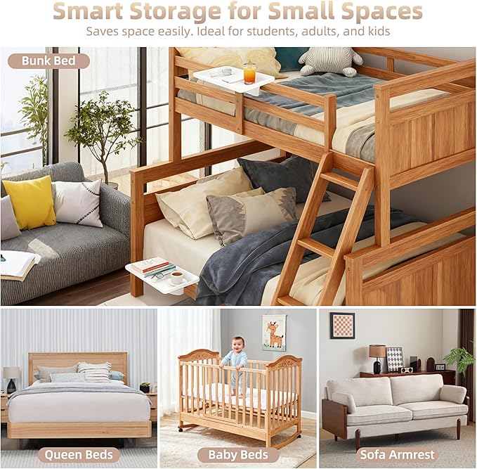 Bedside Shelf Dorm Bunk Bed, Bedside Caddy Shelf Dorm Bed, No Drill College Nightstand Organizer for Personal Items Books Glasses Apartment Bedroom Compact Space Solution Small+White