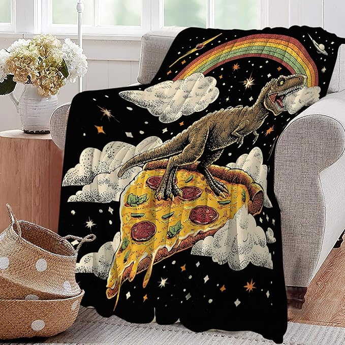 Dinosaur Throw Blanket Soft Warm Cozy Funny Spcae Food Pizza Rainbow Dinosaurs Blankets Fuzzy Plush Fleece Dinosaur Blanket Gifts for Couch Bed Sofa Home Decor 40''X50''