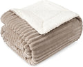 PAVILIA Tan Taupe Sherpa Fleece Throw Blanket for Couch Twin, Soft Plush Fuzzy Blankets, Fluffy Flannel Sherpa Blanket for Bed, Warm 3D Ribbed Winter Blanket Gift, 60x80 inches