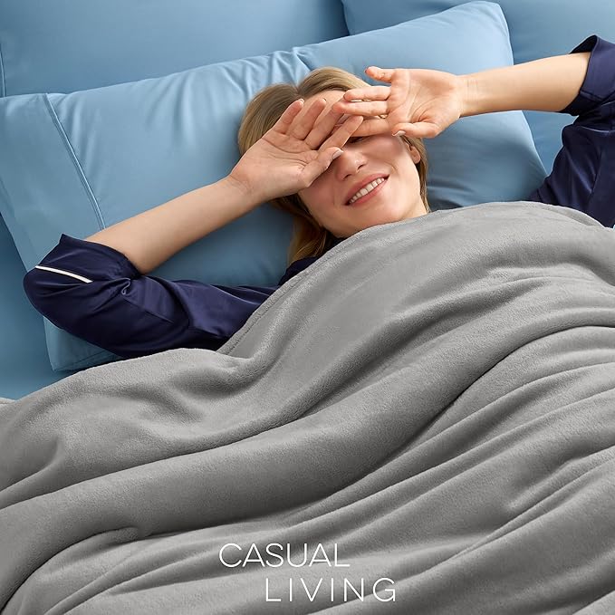 Casual Living Twin/Twin XL Fleece Blanket Fluffy Warm Cozy Bed Blankets for Dorm or Bedroom Decor Soft Plush Thick Fuzzy Oversized Big Throw for Couch Bed or Outdoor, 66-inch x 90-inch, Light Grey