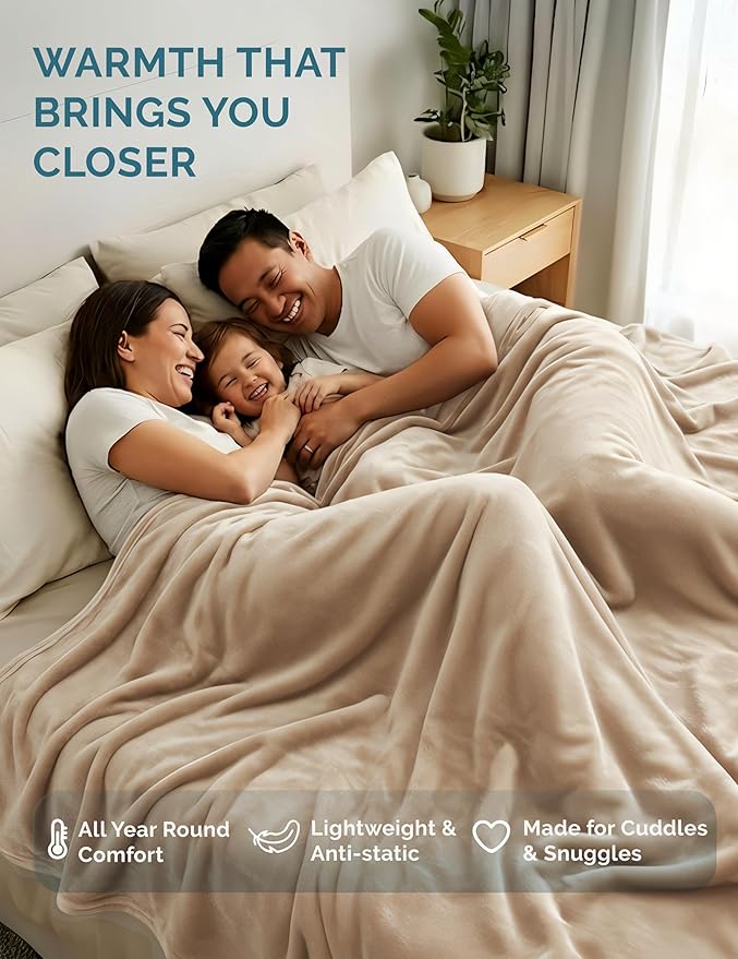 Casa Platino Fleece Blanket Twin Size – 300 GSM Beige Fleece Throw for Bed or Couch – Soft Cozy Warm Holiday Bed Blanket for Winter, Fuzzy Plush Elegant Gifts for Kids, Men & Women - 68x90 Inch