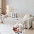 HANDONTIME Khaki Couch Cover Reversible Sofa Slipcovers Striped Sofa Towel Sofa Covers for 3 Cushion Couch Durable Couch Cover for Dogs Chenille Furniture Protector Cover with Tassel, 71" X134"