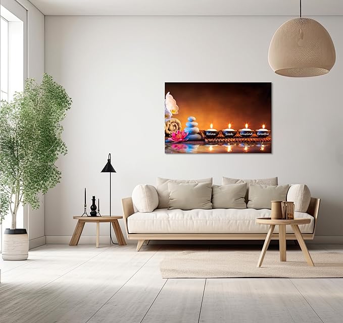Zen Wall Art Decor Breathe Canvas Art Picture Candles Relaxing Peaceful Poster Prints for Zen Spa Room Artwork Living Room Bedroom (20.00" x 30.00")