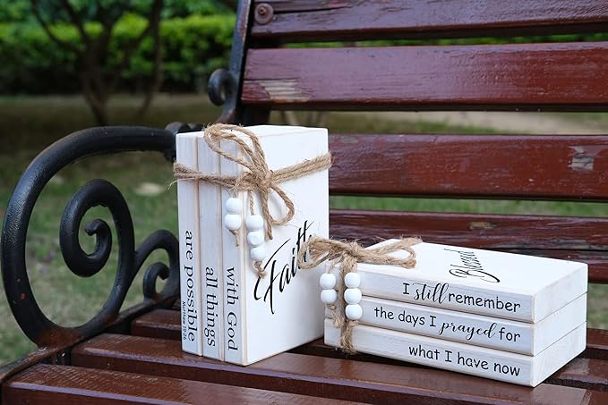 LIVDUCOT Wooden Decorative Books Stack for Coffee Table Faux Book Stack for Decoration I Still Remember the Days I Prayed Modern Farmhouse Decor White Book Decor for Shelf Mantle 7.5x5x3'
