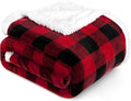 PAVILIA Buffalo Check Sherpa Blanket Throw Queen,Red Black Checkered Flannel Fleece Blanket,Christmas Plaid Warm Plush Microfiber Blanket for Couch Sofa,90x90 Inches