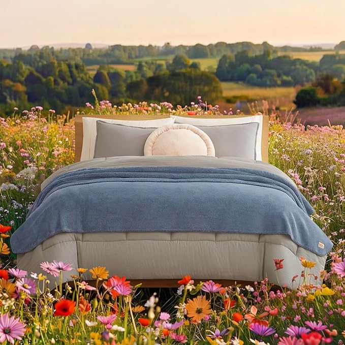 UGG Whitecap King Size Blanket for Bed, Fleece Cozy Blanket, Luxury Warm Large Throw for Couch, Washable Hypoallergenic California King Bedding, 110" x 90", Denim Blue