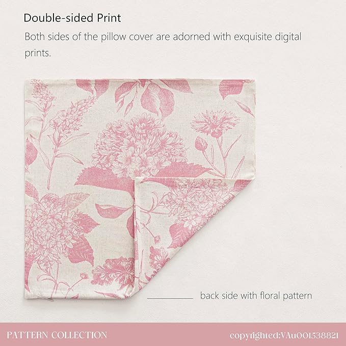 Foindtower Set of 2 Linen Floral Throw Pillow Covers Neutral Vintage Print Decorative Cozy Cushion Covers Farmhouse Boho Home Decor for Sofa Chair Couch Bedroom Living Room,22×22 Inch,Light Pink