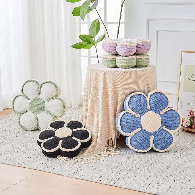 Kcvvcr Flower Pillow, Soft Flower Decorative Throw Pillow, Cute Daisy Flower Shaped Seating Floor Cushion Room Décor Plush Pillows for Sofa Couch Bed (17.7 Inch, Lavender)