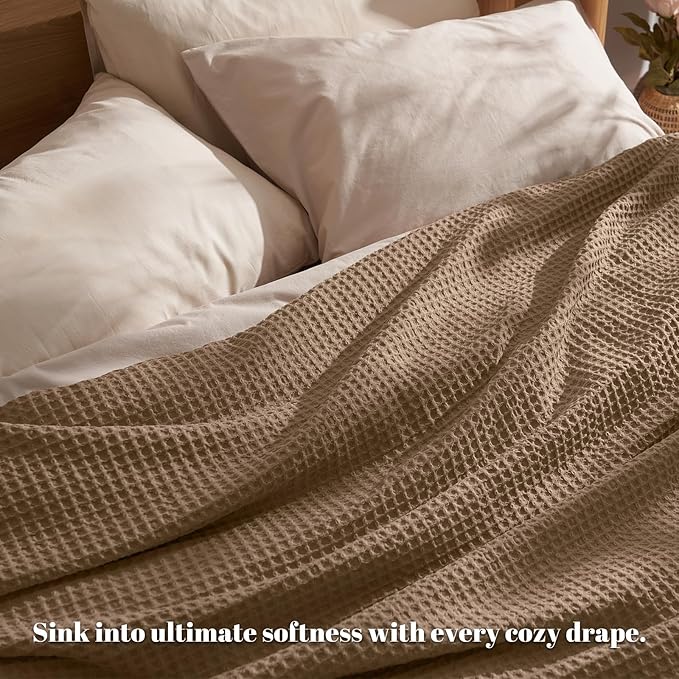 PHF Ultra Soft Waffle Weave Blanket King Size（104"x 90"）- Washed Lightweight Breathable Cozy Woven Blanket for Bed - Aesthetic Decor for Couch Bedding Sofa Home Car - Mocha