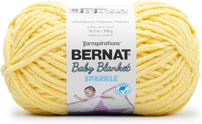 Bernat Baby Blanket Sparkle Sunshine Yarn - 1 Pack of 10.5oz/300g - Polyester - #6 Super Bulky - 220 Yards - Knitting & Crochet
