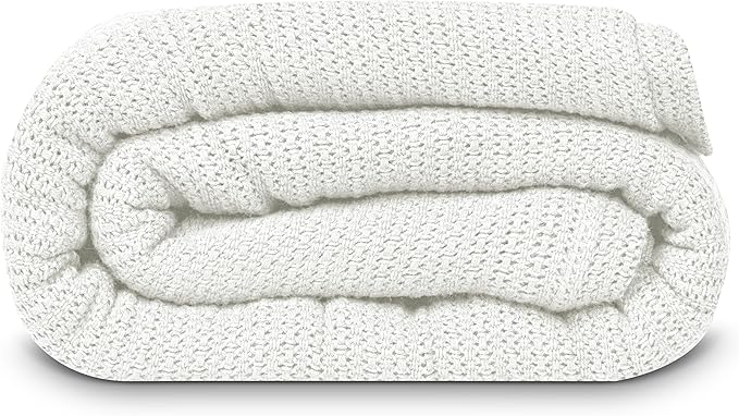 Linteum Textile Supply Leno Weave White Blanket, Queen 100% Cotton, Lightweight, Warm, Fluffy, Premium and Durable Soft & Cozy Bed Blanket for Home, Couch, Sofa & Dorm, All Season Throw [90x90]