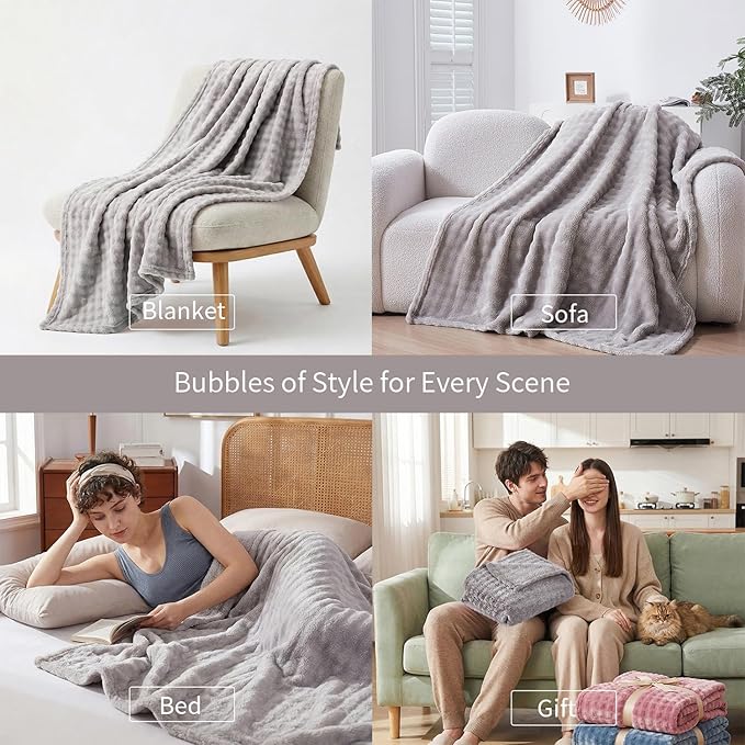 Fluffy 3D Bubble Throw Blanket for Couch & Bed – Cozy Soft Fleece Blankets for Women & Girls – Warm Lightweight Fuzzy Twin (60x80) – Machine Washable Gifts