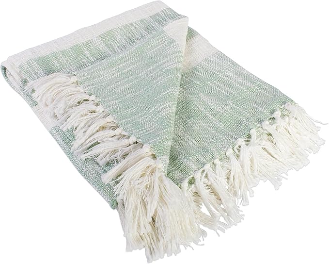 DII Mid-Century Modern Slub Stripe Woven Throw, Mint, 50x60