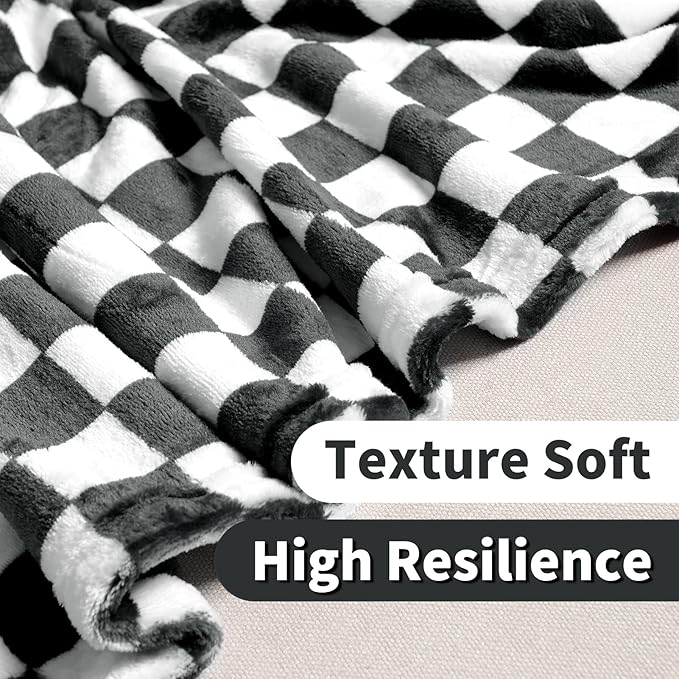 FY FIBER HOUSE Checkered Flannel Fleece Throw Blanket King Size Soft Cozy Checkerboard Grid Print Chessboard Gingham Pattern Blankets for Bed Couch Sofa, 90"x108", Black