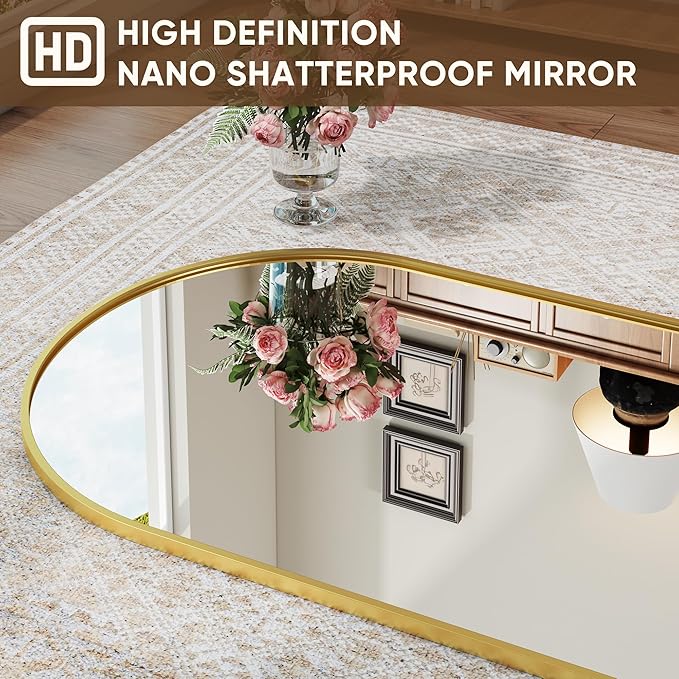 Antok Full Length Mirror, 76"x34" Floor Mirror with Stand, Hanging Mounted Mirrors for Bedroom, Living Room, Cloakroom, Dining Room, Gold, Arched