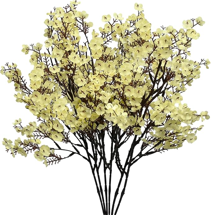 Mandy's Light Yellow Artificial Baby’s Breath Flowers 6 Bundles Silk Gypsophila, 18.5 Inch European Style Modern Home Decor Centerpiece, Neutral Wedding Flower Arrangements