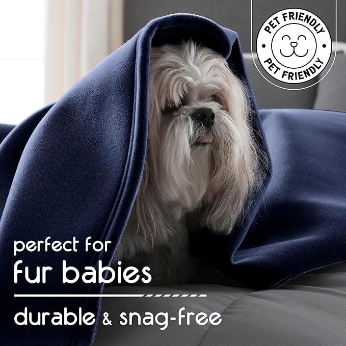 Vellux 1B07054 Original Insulating Core Hotel Style Solid Blanket Machine Washable Soft Cozy Warm Thermal Durable Pet Friendly All Seasons Layering Bed Sofa Blankets Navy Blue, Twin, Blue (Pack of 2)