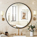 Sweetcrispy 24-inch Black Round Wall Mirror, Circle Bathroom Mirrors with Metal Frame, Wall-Mounted Mirrors for Living Room, Bathroom, Entryway