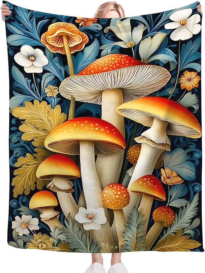 Mushroom Blanket for Girls Women Boys Men Adults Kids Soft Cozy Fleece Mushroom Lovers Throw Blankets Gifts Warm Flannel Plush Lightweight Decor for Couch Bed Sofa 80"X60"