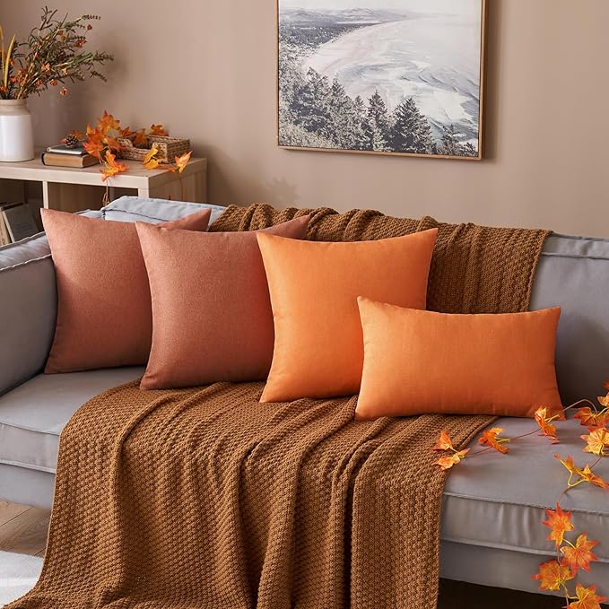 MIULEE Pack of 2 Decorative Outdoor Solid Waterproof Throw Pillow Covers Faux Linen Garden Farmhouse Cushion Cases for Summer Patio Tent Balcony Couch Sofa 20x12 Inch Rust