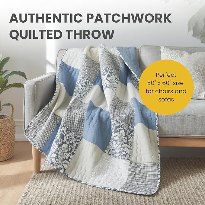 SLPR Cotton Quilted Throw Blanket, 50" x 60" Floral Farmhouse Patchwork Quilt, Shabby Chic Patchwork Throw Lap Quilt for Couch, Sweet Dreams