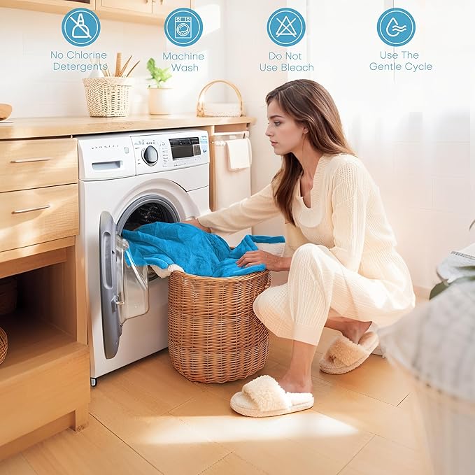 LUXIAN Electric Heated Blanket Throw Size 50"x60" - Flannel & Sherpa Fabric Dual-Sided, 6 Heat Settings & 3 Hours Auto Off, Machine Washable, Ocean Breeze Blue