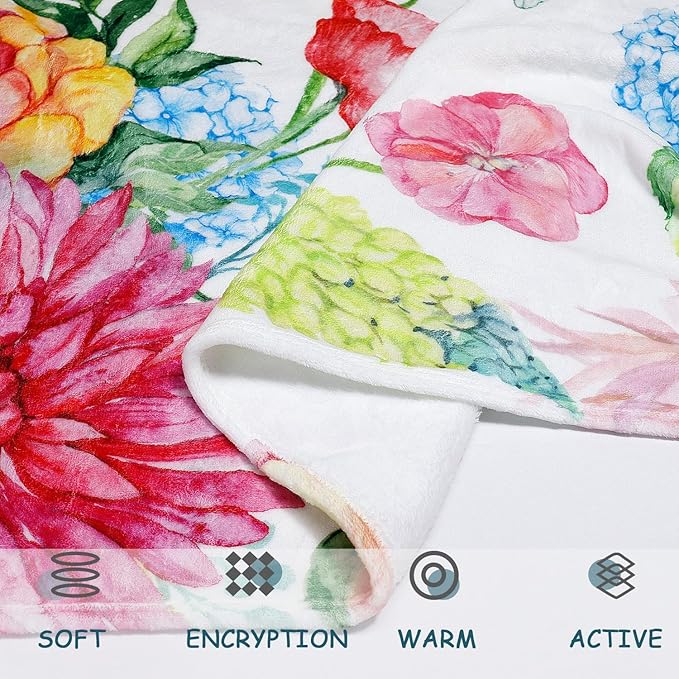 Hummingbird Throw Blanket Floral Flower Throw Blankets Spring Colorful Flannel Fleece Throw Blankets Gifts for Women Children Soft Cozy Plush Throw Blanket 60" x 80"
