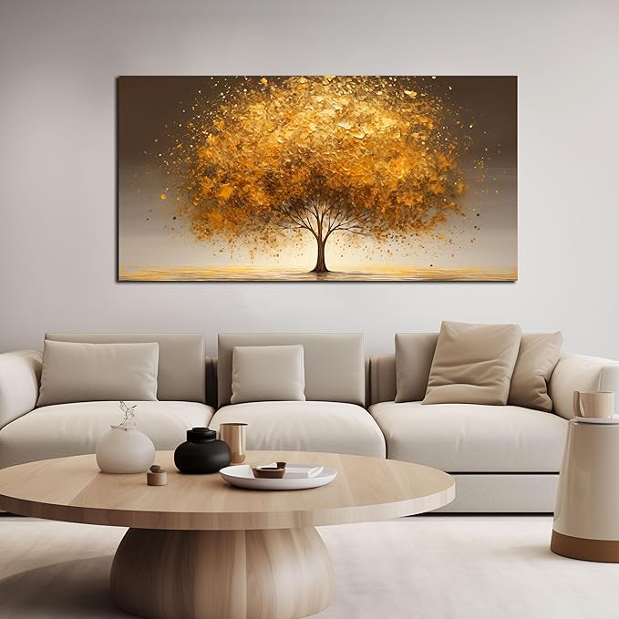 Tree Wall Art for Office Large Wall Art for Living Room Gold Canvas Art Wall Decor for Bedroom Size 29 x 59 Inch