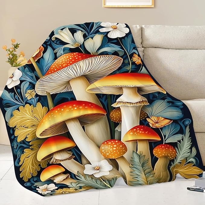 Mushroom Blanket for Girls Women Boys Men Adults Kids Soft Cozy Fleece Mushroom Lovers Throw Blankets Gifts Warm Flannel Plush Lightweight Decor for Couch Bed Sofa 80"X60"