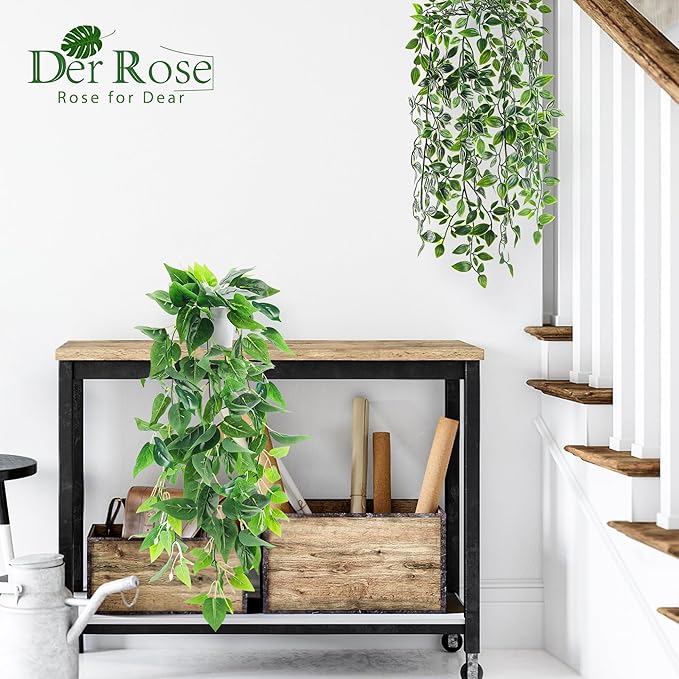 Der Rose 2Pcs Fake Plants Artificial Potted Faux Hanging Ivy Vines Plants Indoor for Home Bathroom Shelf Wall Bookshelf Decor