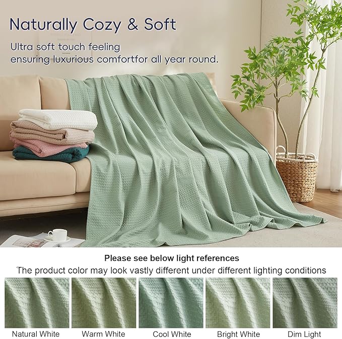 PHF Lightweight Waffle Weave Blanket Twin Size, Breathable & Ultra Soft, 66"x 90" Soft & Cozy Thin Blanket for All Season & Hot Sleepers, Bed, Home Decor - Sage Green