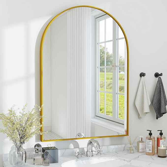 24x36 Arch Mirror Rectangle Full Length Wall Mounted Hanging or Against Wall Metal Aluminum Alloy Frame Dressing Make-up Mirrors for Entryway Bedroom Bathroom Living Room 24 36 inch Gold