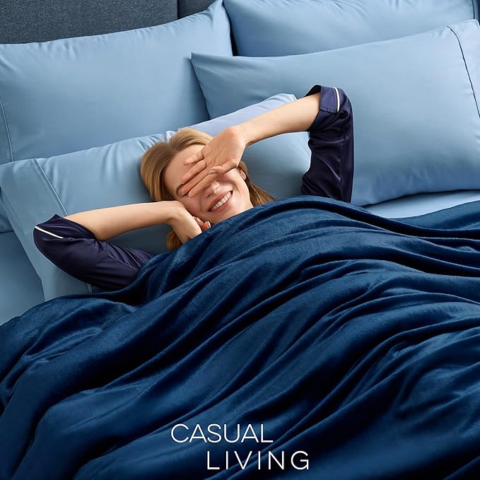 Casual Living King/Cali King Fleece Blanket Fluffy Soft Warm Cozy Bed Blankets for Bedroom Decor Plush Thick Fuzzy Oversized Big Flannel Throw for Bed Chair or Outdoor, 108-inch x 90-inch, Navy Blue