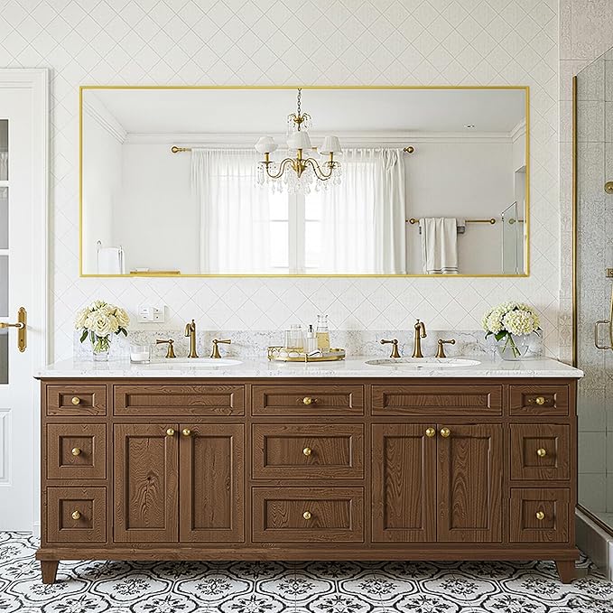 FICTOR Bathroom Vanity Mirror-Gold,60x30 Inch, Shatterproof & Anti-Rust, Wall Mount Large Rectangle Mirrors with Metal Frame for Over Sink, Bathroom, Bedroom, Living Room,Entryway