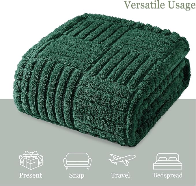 Whale Flotilla Lightweight Fleece Throw Blanket for Couch, Fuzzy Soft Blankets with Decorative Jacquard Pattern for All Season, Warm and Fluffy, 50x60 Inch, Emerald Green