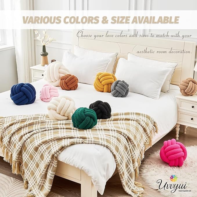 Uvvyui Knot Pillow Ball, Soft Home Decorative Pillows, Round Throw Pillow, Handmade Knotted Plush Pillow, Round Boucle Pillow Cushion (14 Inches Blue)