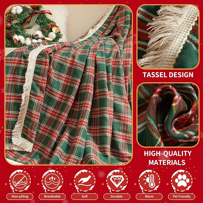 HANDONTIME Christmas Buffalo Plaid Couch Cover Checkered Sofa Covers Christmas Decorations Green and Red Grid 3 Seater Couch Cover for Farmhouse Home Decor Couch Protector for Dogs, 71"x 134"