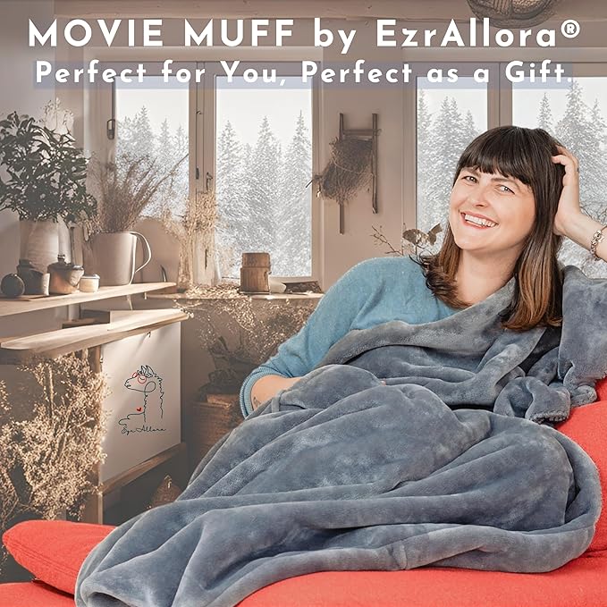 Fleece Lightweight Foot Pocket Blanket -Patent Pending- Gamer Gift for Men Who Have Everything -Father's Day Premium Gifts for Dad Who Wants Nothing and Elderly Dads (Fleece, Silver Grey)
