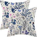 AEIOAE Summer Pillow Covers 16x16 Inch Set of 2,Navy Blue Wild Flower Plant Throw Pillows Case,Seasonal Floral Outdoor Decorative Square Linen Farmhouse Decor Cushion Covers for Home Sofa Bed Couch