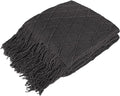 PAVILIA Dark Gray Knit Throw Blanket for Couch, Twin Bed, Soft Knitted Farmhouse Sofa Throw for Living Room, Lightweight Decorative Summer Blanket for Chair, Outdoor Textured Boho Blanket, 60x80