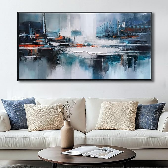 Abstract Wall Art for Living Room - Modern Blue Wall Decor, Large Canvas Artwork, Framed Wall Art Bedroom Pictures, Navy Decor for Above Bed, Contemporary Home Decor