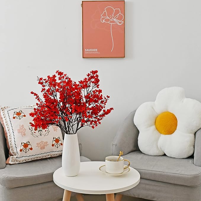 Mandy's Red Artificial Baby’s Breath Flowers 6 Bundles Silk Gypsophila, 18.5 Inch European Style Modern Home Decor Centerpiece, Neutral Wedding Flower Arrangements