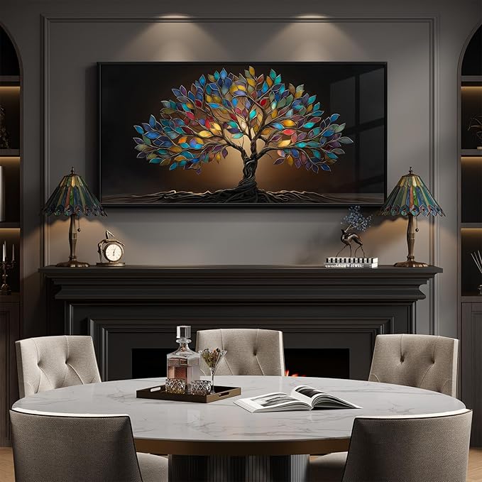 Large Framed Tree of Life Wall Art for Living Room, Modern Contemporary Tree Painting Prints Artwork for Walls, Dark Colorful Elegant Picture for Bedroom Kitchen Office Dining Room Wall Decor, 30x60
