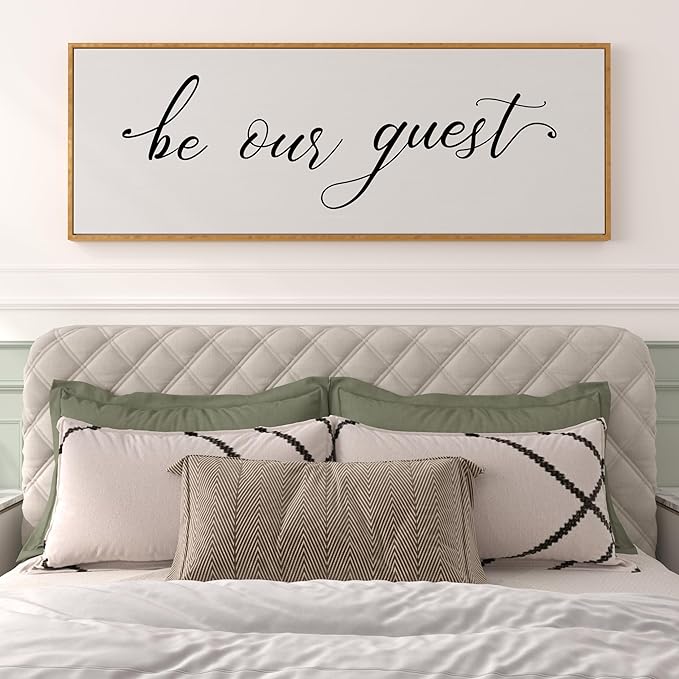 PEONIA 41" x 15" Be Our Guest Wall Decor - Be Our Guest Framed Above Bed for Bedroom Wall Decor Minimalist And Aesthetic Wall Art Canvas Signs (Wood)