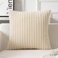 UGASA Decor Corduroy Striped Velvet Cushion Cover Velvet Pillow Covers for Sofa/Couch/Bedroom, 1 Pack, 20"x20"(50x50cm), Cream
