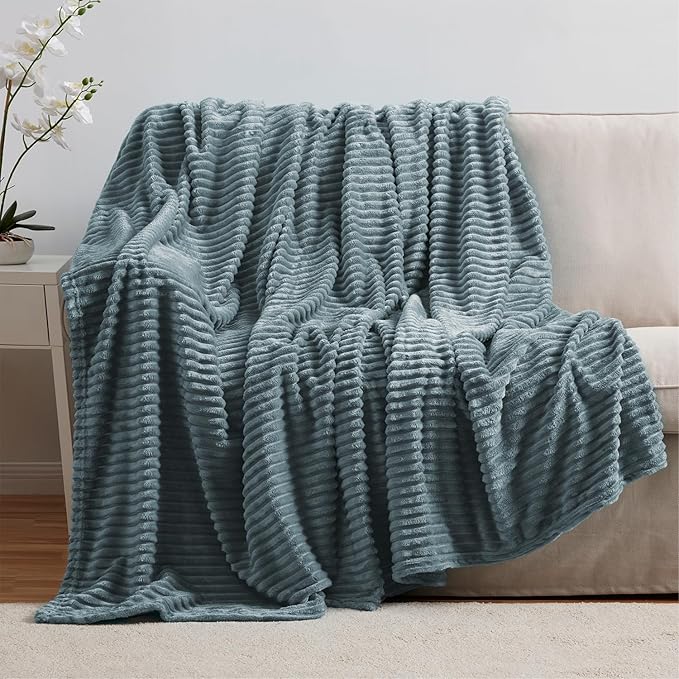 Nestl Blue Blanket Queen Size for Bed - Cozy Warm Fuzzy Blankets for Women, Plush Large Fleece Throws for Girls - Stone Blue, 90 x 90 Inches