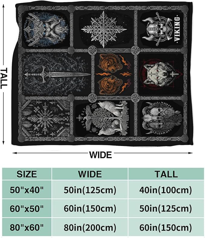Viking Warrior Blanket for Boys Men Adults Kids Soft Cozy Fleece Vikings Norse Mythology Throw Blankets Gifts Warm Flannel Plush Stuff Lightweight Decorative for Couch Bed Sofa 60"X50"